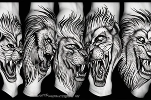 Ferocious, angry and big wolf killing a lion tattoo idea