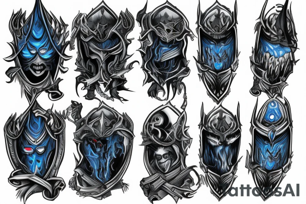 Sleeve lich king black blue tattoo idea