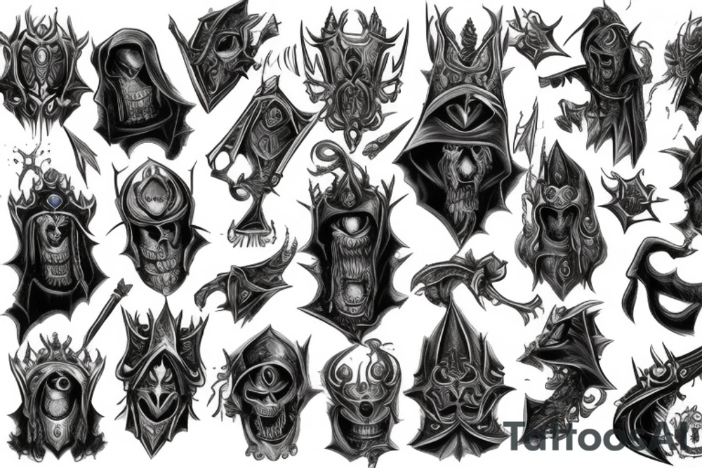 Sleeve lich king black blue tattoo idea