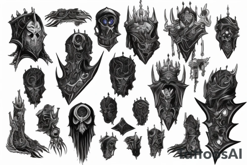 Sleeve lich king black blue tattoo idea