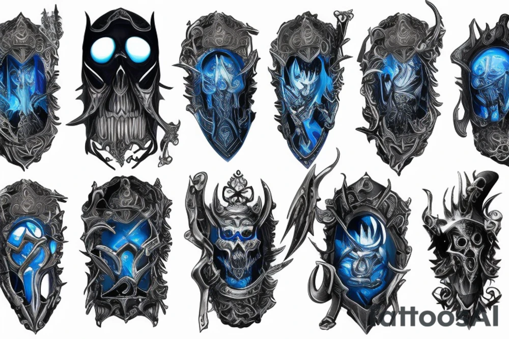 Sleeve lich king black blue tattoo idea