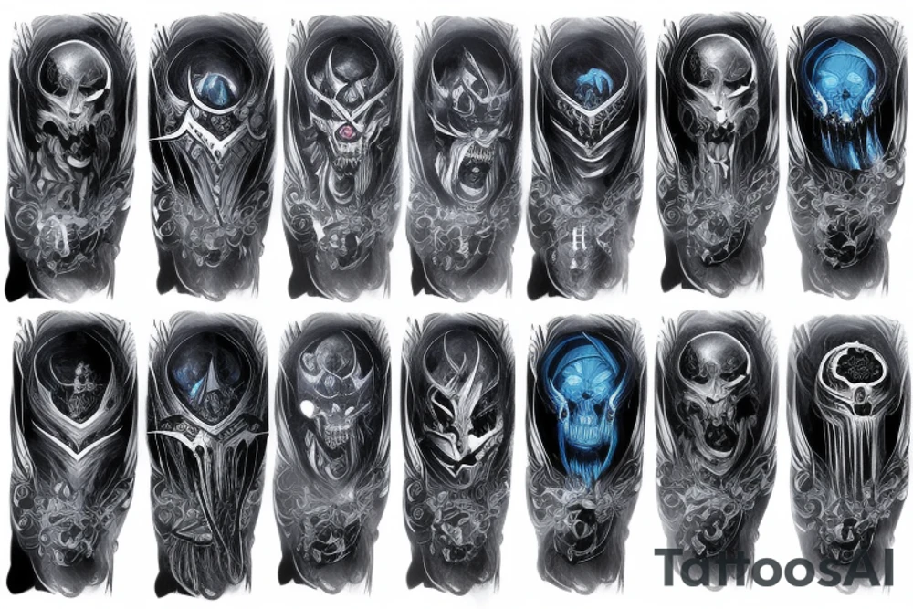 Sleeve lich king black blue tattoo idea