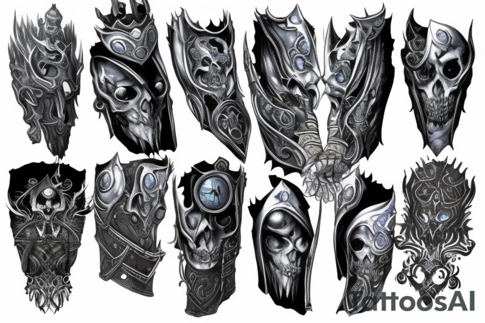 Sleeve lich king black blue tattoo idea