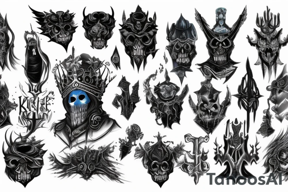 Sleeve lich king black blue tattoo idea