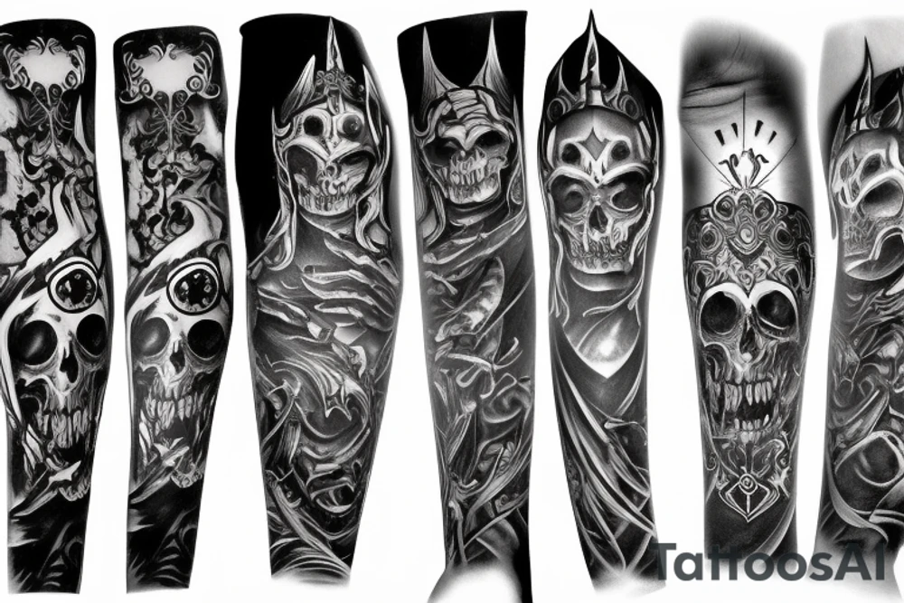 Sleeve lich king black blue tattoo idea