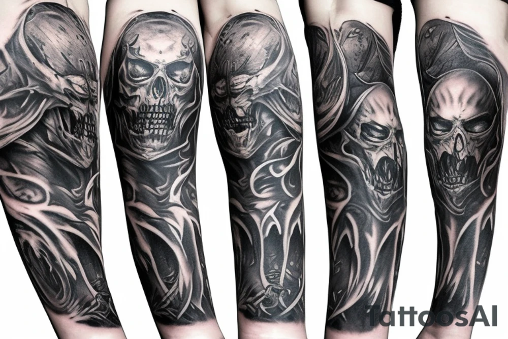 Sleeve lich king black blue tattoo idea