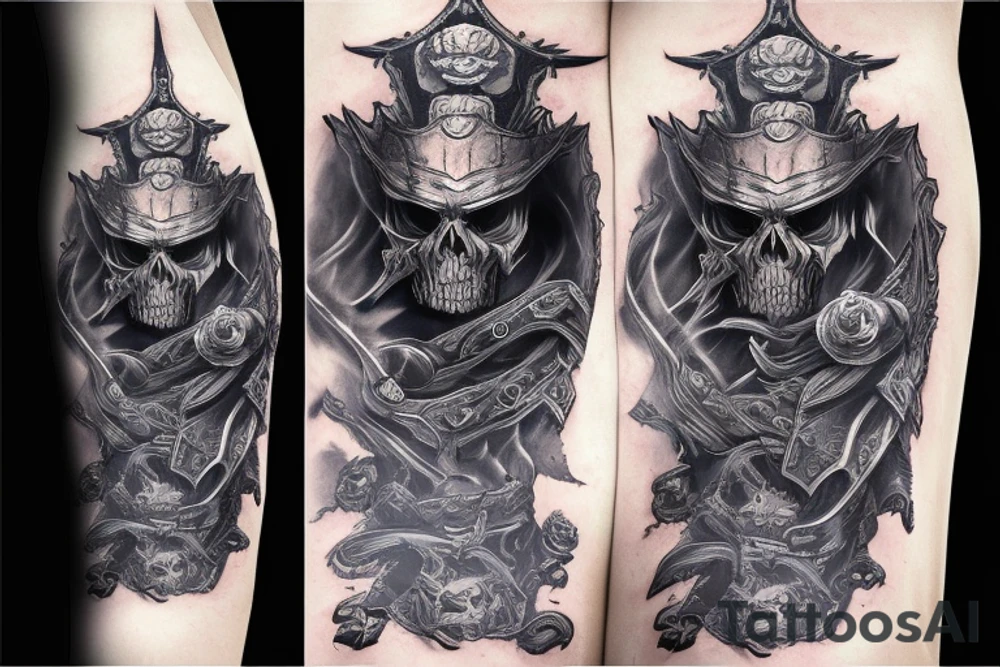 Sleeve lich king black blue tattoo idea