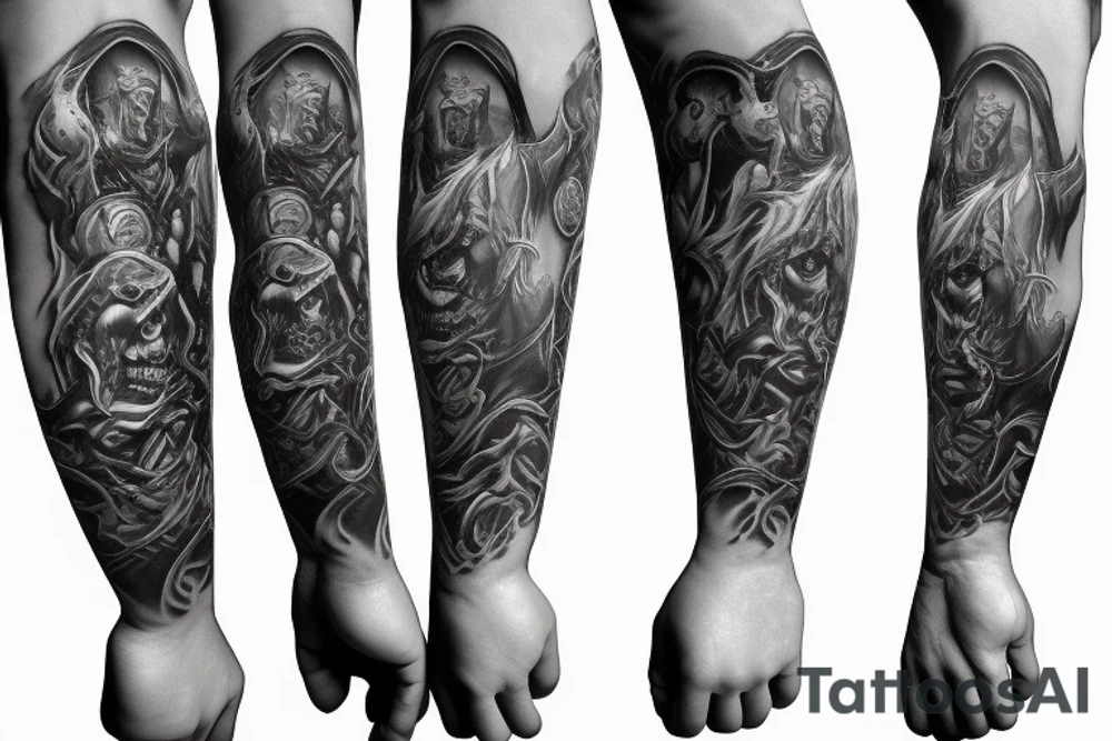 Sleeve lich king black blue tattoo idea