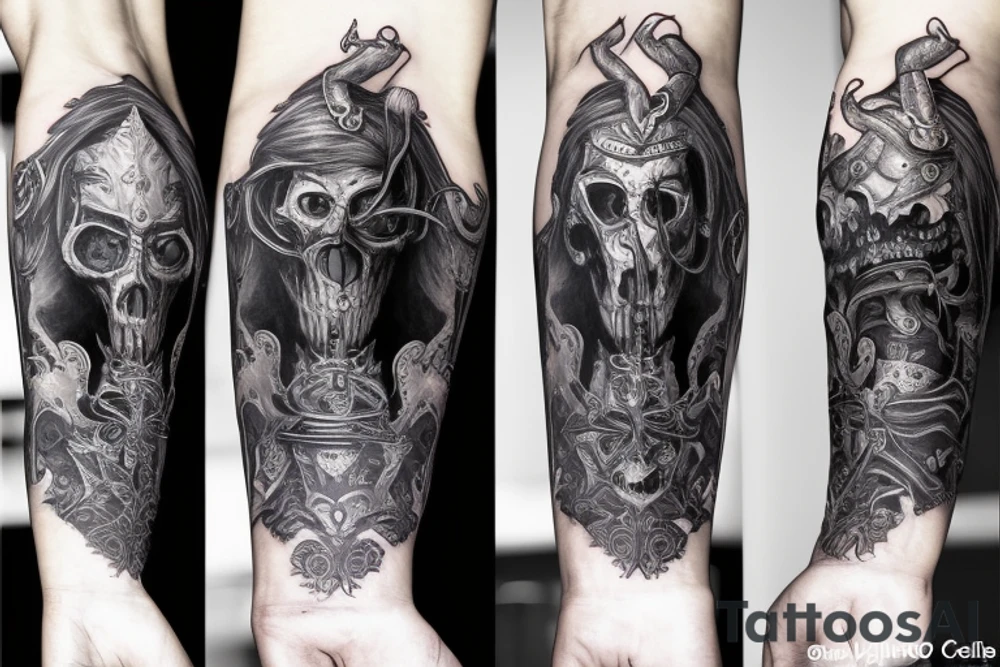 Sleeve lich king black blue tattoo idea
