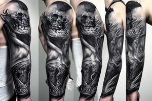 Sleeve lich king black blue tattoo idea
