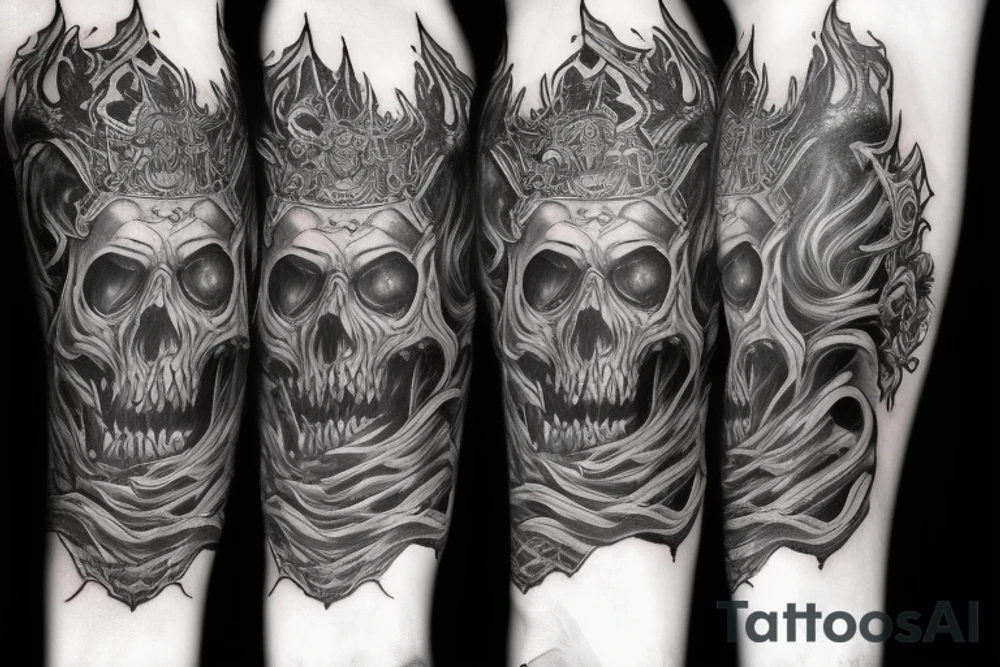 Sleeve lich king black blue tattoo idea