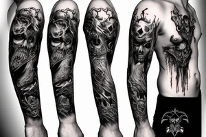 Sleeve lich king black blue tattoo idea