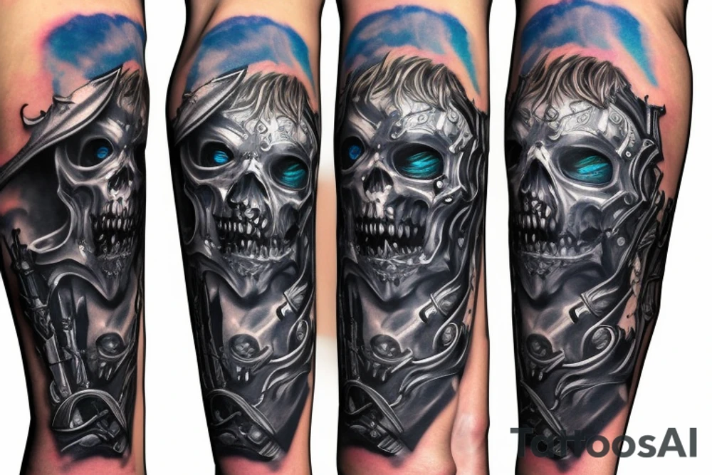 Sleeve lich king black blue tattoo idea