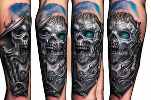 Sleeve lich king black blue tattoo idea