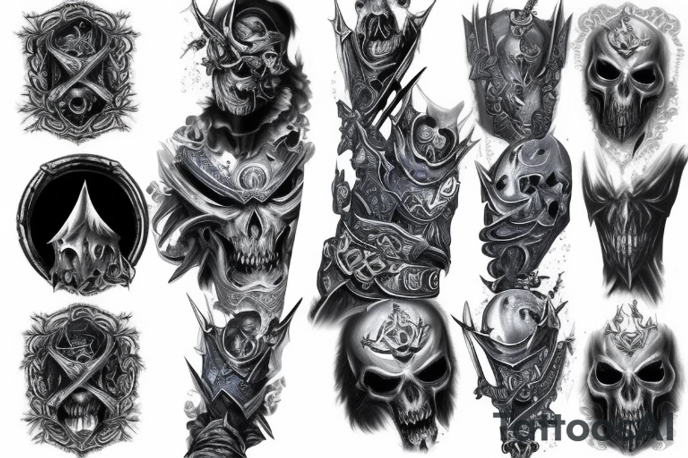 Sleeve lich king black blue tattoo idea