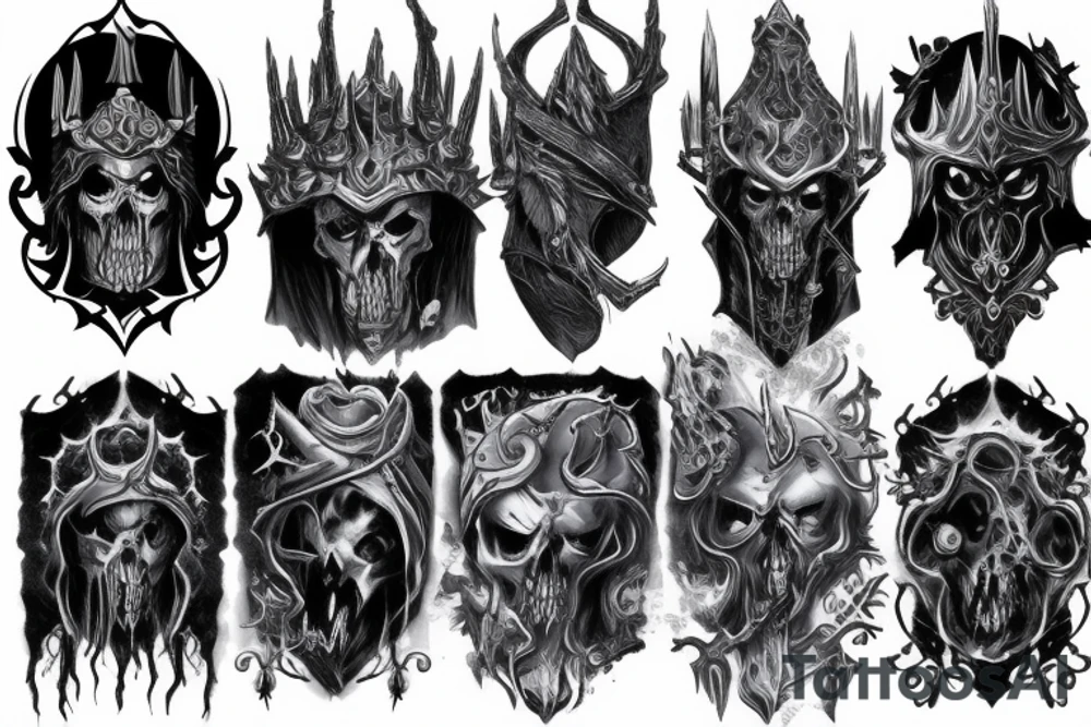 Sleeve lich king black blue tattoo idea