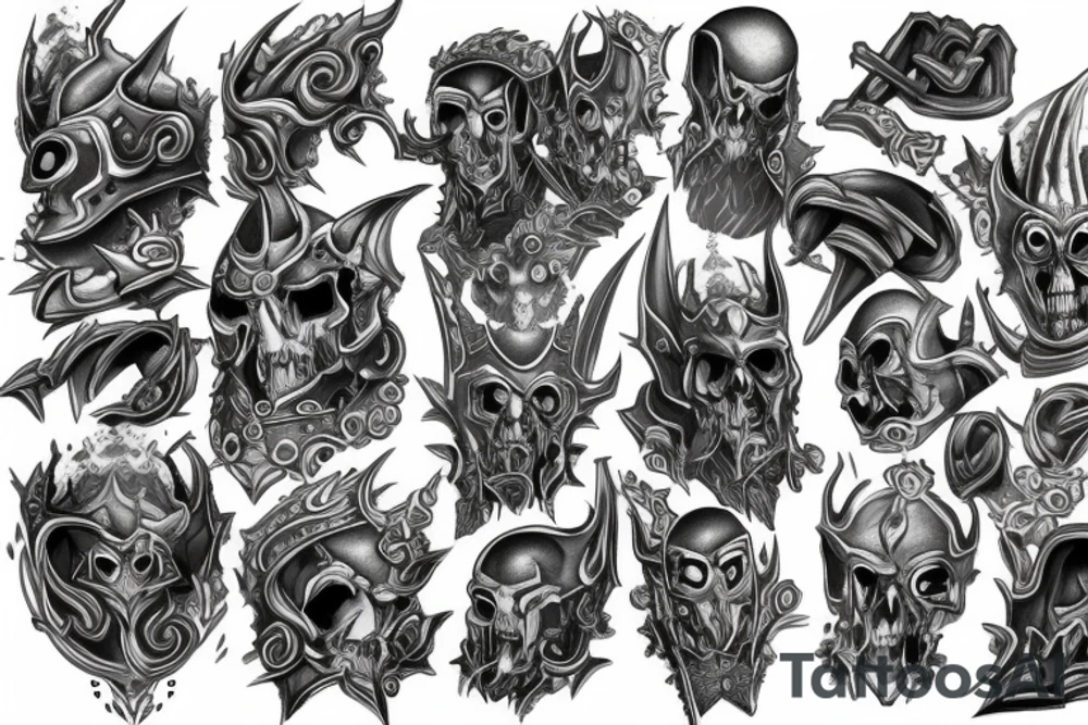 Sleeve lich king black blue tattoo idea