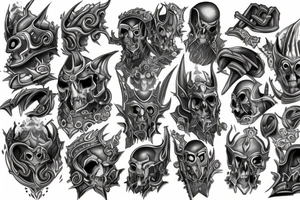 Sleeve lich king black blue tattoo idea