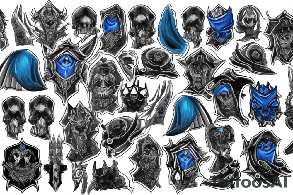 Sleeve lich king black blue tattoo idea