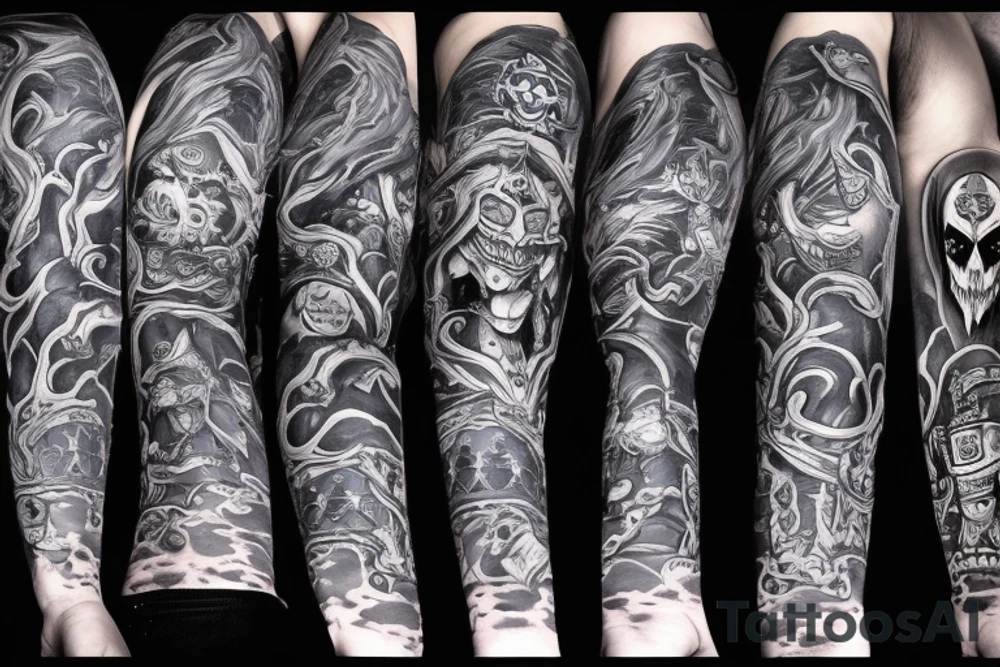 Sleeve lich king black blue tattoo idea