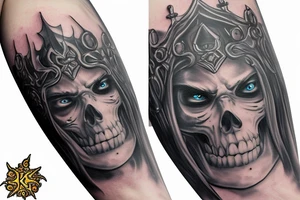 Sleeve lich king black blue tattoo idea