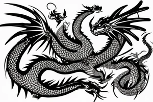 Tattoo starting on the neck and ending on the chest, of two dragons on each shoulder with the tail up to the chest. tattoo idea