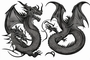 Tattoo starting on the neck and ending on the chest, of two dragons on each shoulder with the tail up to the chest. tattoo idea