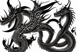 Tattoo starting on the neck and ending on the chest, of two satanic slender dragons on each shoulder with the tail up to the chest. tattoo idea