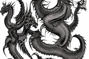 Tattoo starting on the neck and ending on the chest, of two satanic slender dragons on each shoulder with the tail up to the chest. tattoo idea