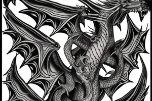 Tattoo starting on the neck and ending on the chest, of two satanic slender dragons on each shoulder with the tail up to the chest. tattoo idea