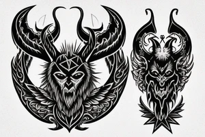 Tattoo starting on the neck and ending on the chest, of two small satanic figures on each shoulder with the tail to the chest. tattoo idea