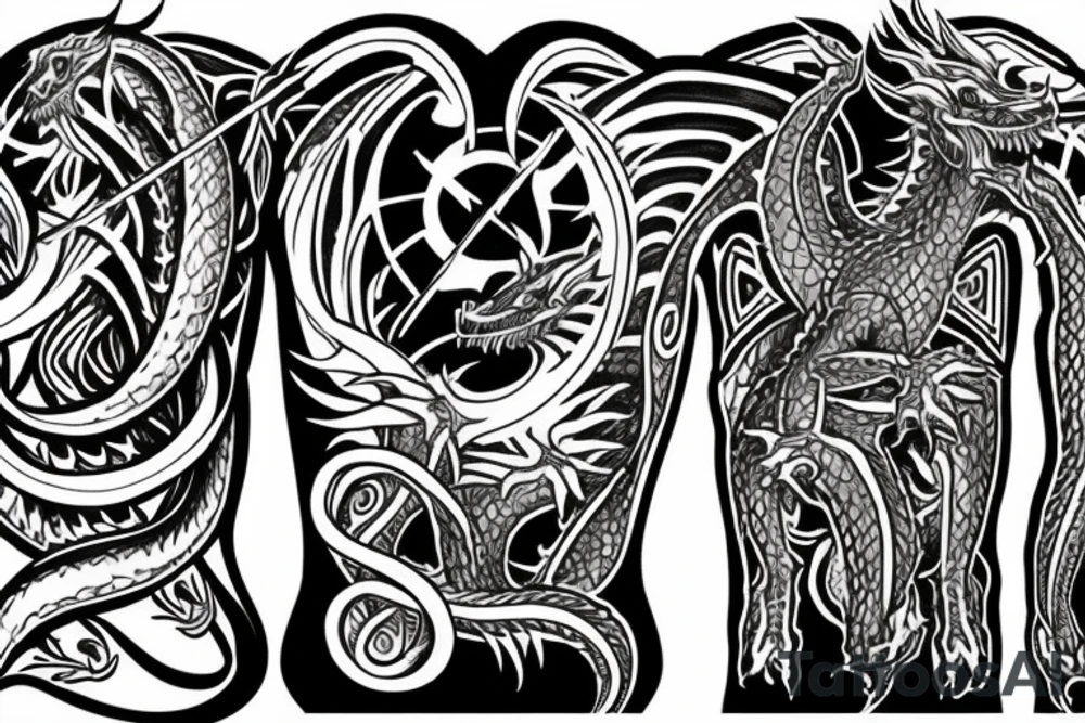 Tattoo starting on the neck and ending on the chest, of two small dragons satanic on each shoulder with the tail to the chest. tattoo idea