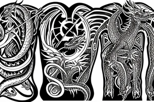 Tattoo starting on the neck and ending on the chest, of two small dragons satanic on each shoulder with the tail to the chest. tattoo idea
