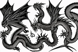 Tattoo starting on the neck and ending on the chest, of two small dragons satanic on each shoulder with the tail to the chest. tattoo idea