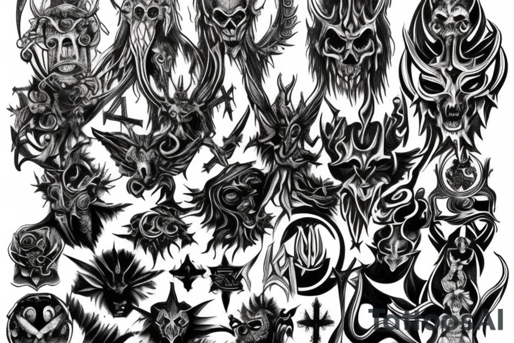 Full chest tattoo of satanic figure tattoo idea