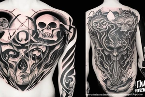 two satanic figures one darker and more sinister than the other tattoo idea