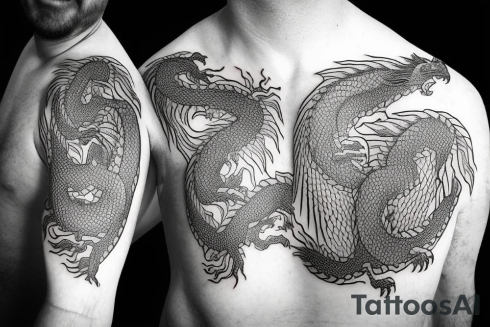 Two dragon tails from shoulder to chest tattoo idea