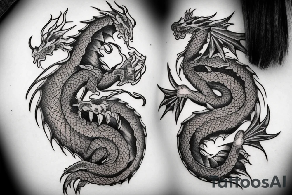 Two dragon tails from shoulder to chest tattoo idea