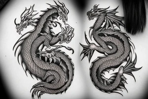 Two dragon tails from shoulder to chest tattoo idea