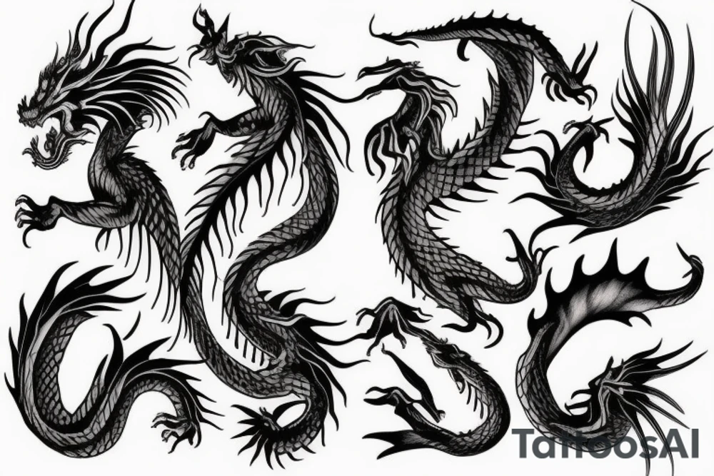 Two dragon tails from shoulder to chest tattoo idea