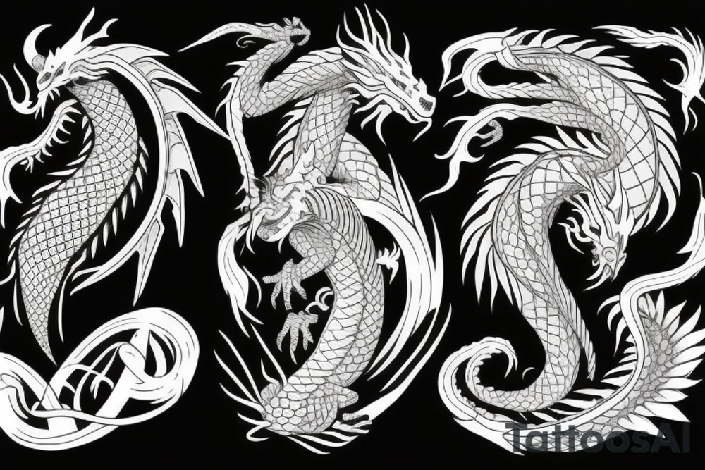 Two dragon tails from shoulder to chest tattoo idea