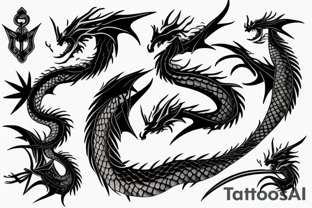 Two small dragon tails from shoulder to chest tattoo idea
