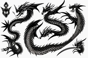 Two small dragon tails from shoulder to chest tattoo idea