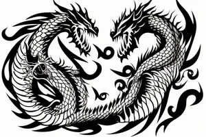 Two small dragon tails from shoulder to chest tattoo idea