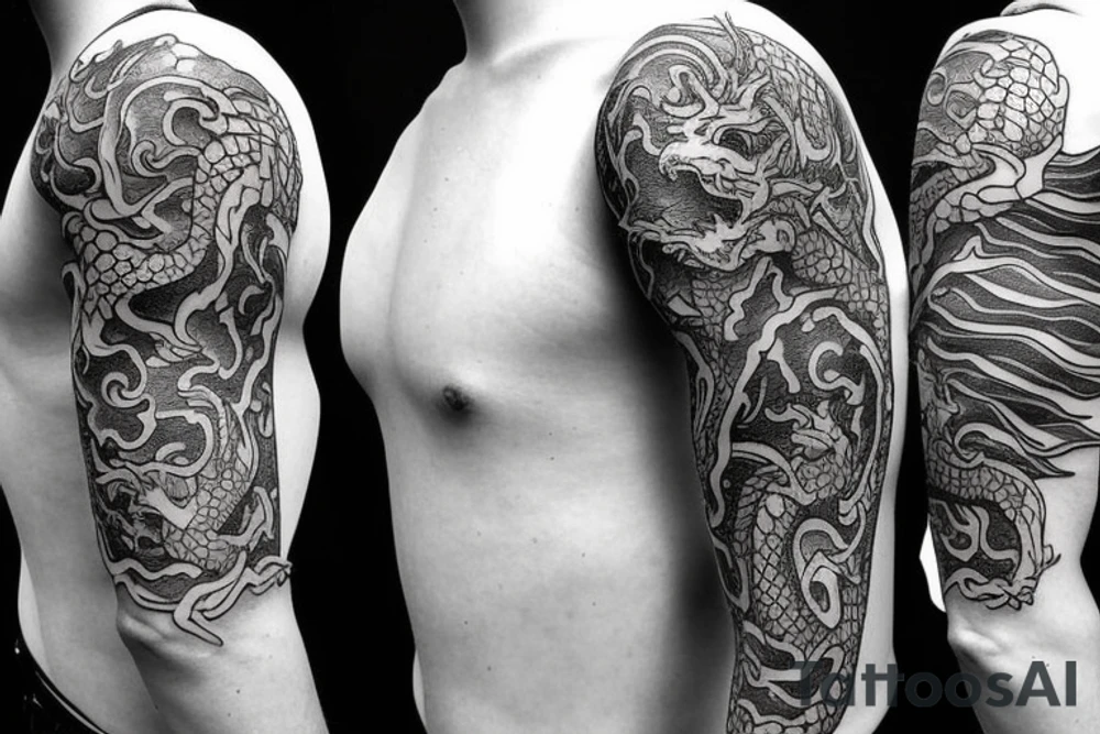 Two small dragon tails from shoulder to chest tattoo idea