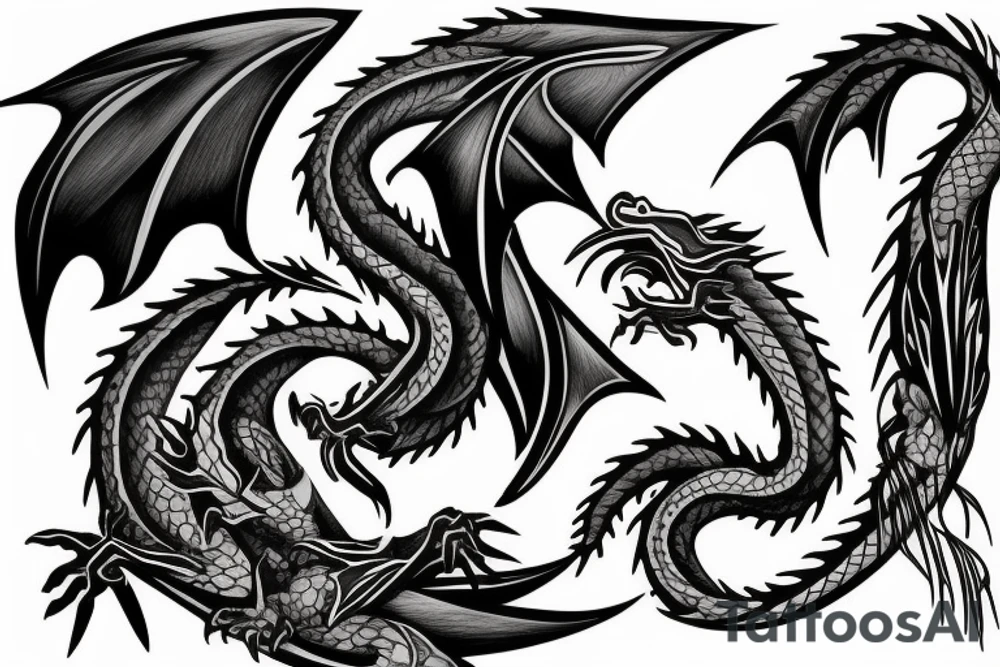 Two small dragon tails from shoulder to chest tattoo idea