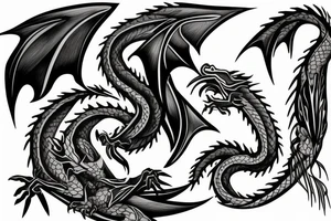 Two small dragon tails from shoulder to chest tattoo idea