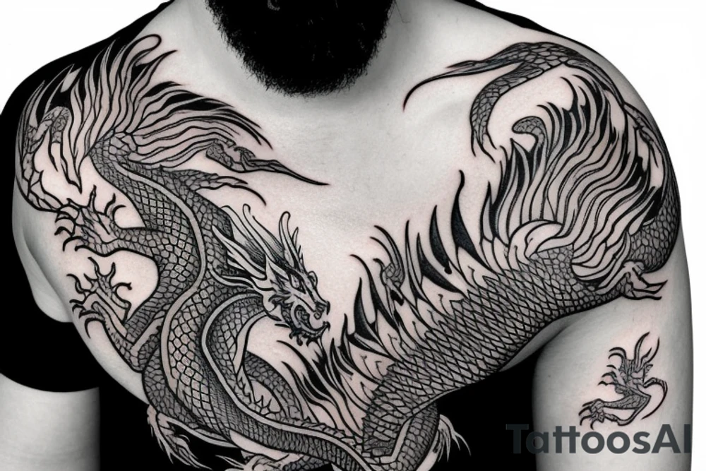 Two small dragon tails from shoulder to chest tattoo idea Two small dragon tails from shoulder to chest tattoo idea
