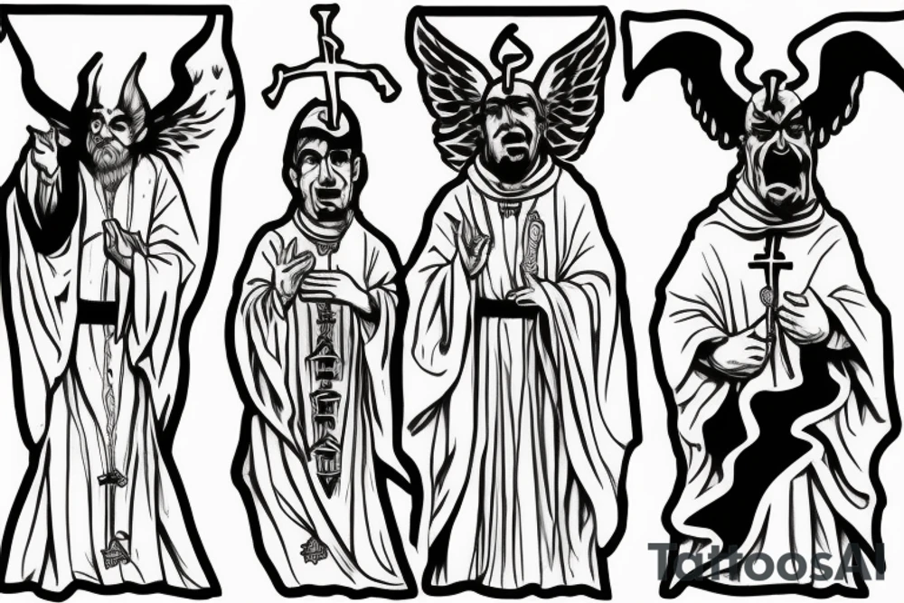 two priests, one bad and one good, the good one is god and the bad one is satan tattoo idea