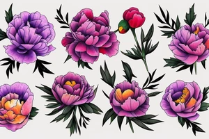 Peony, poppy, lavender, marigold tattoo idea